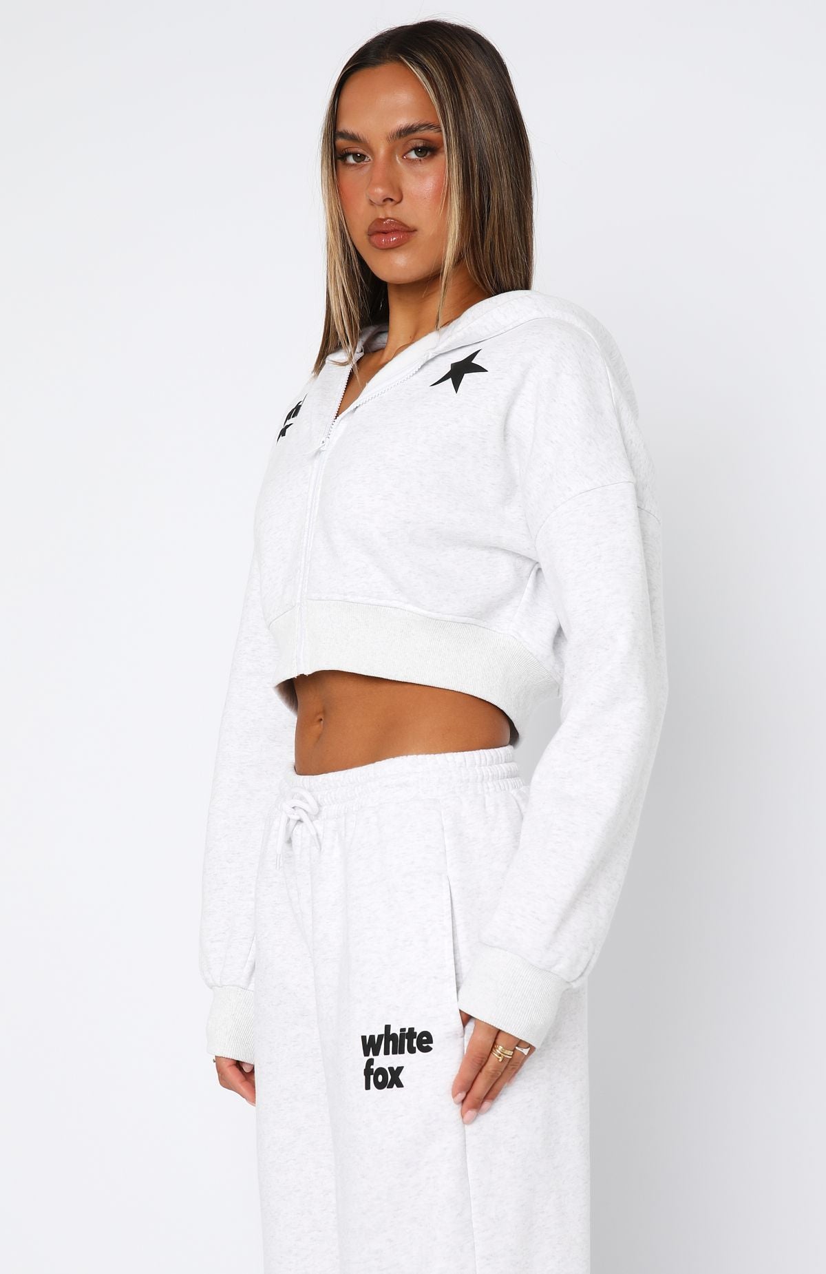 From The Archives Charli Cropped Zip Front Hoodie Grey MarleS/M