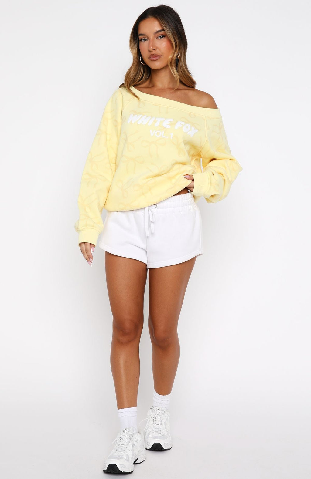 Vol. 1 Off Shoulder Printed Sweater Lemon BowL/XL