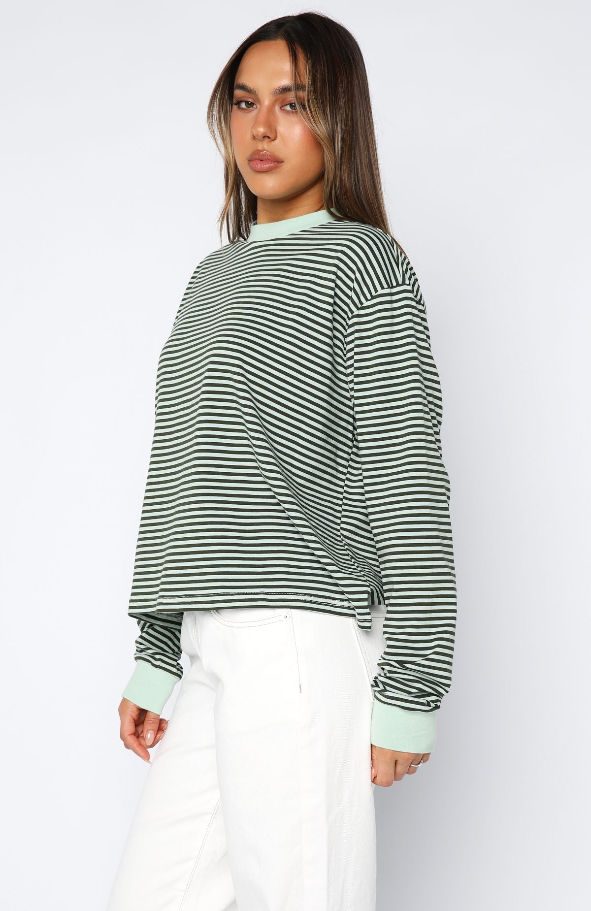 Touchdown Long Sleeve Tee Green StripeXS/S