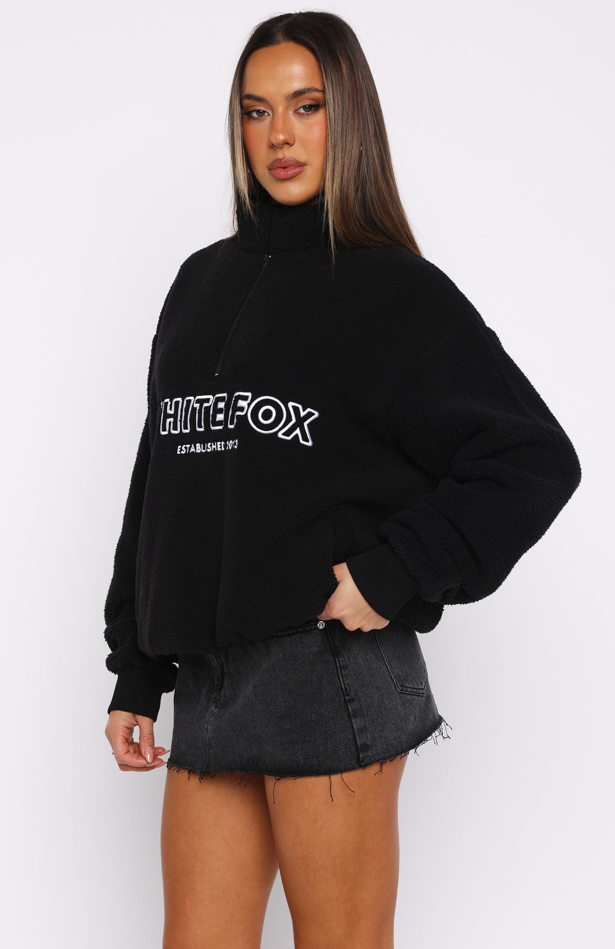 Hard To Stay Focused Teddy Borg Zip Front Sweater BlackM/L