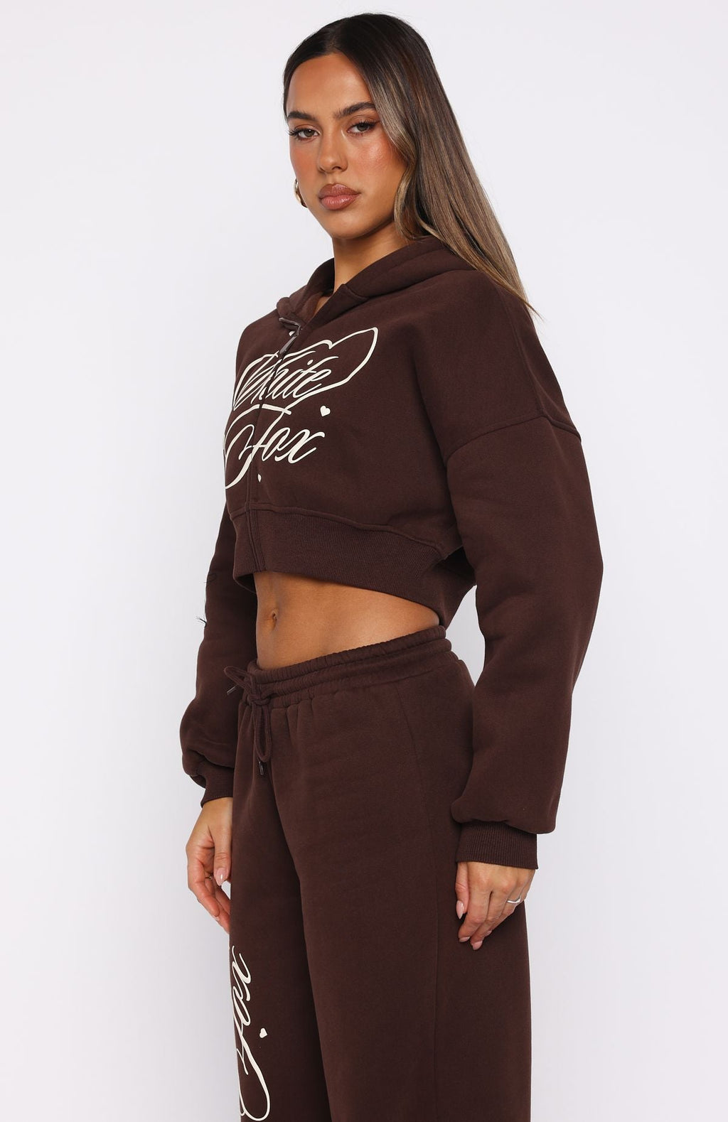 Love You Regardless Cropped Zip Front Hoodie ChocolateXS/S