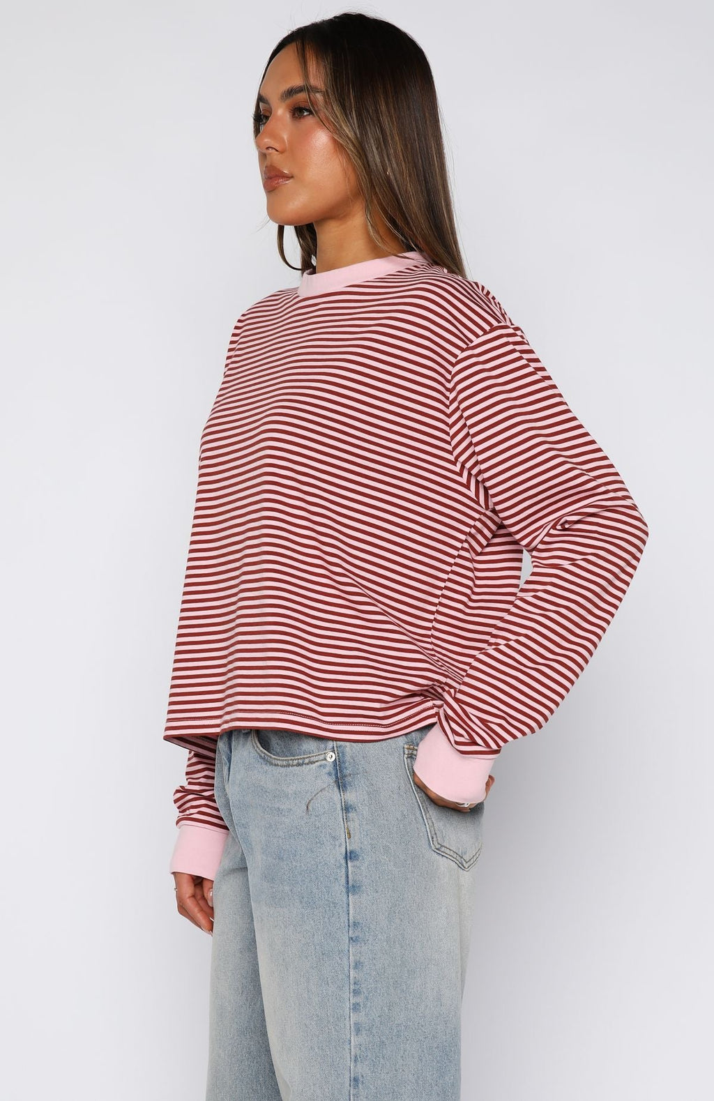 Touchdown Long Sleeve Tee Pink StripeXS/S
