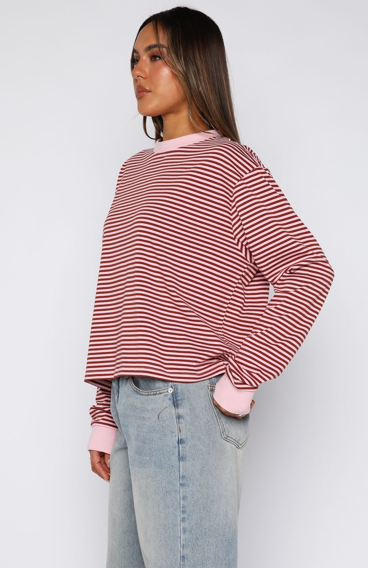 Touchdown Long Sleeve Tee Pink StripeXS/S