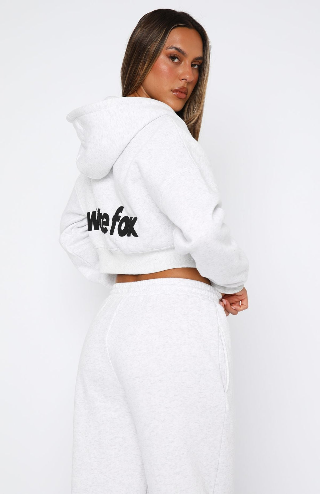 From The Archives Charli Cropped Zip Front Hoodie Grey MarleM/L