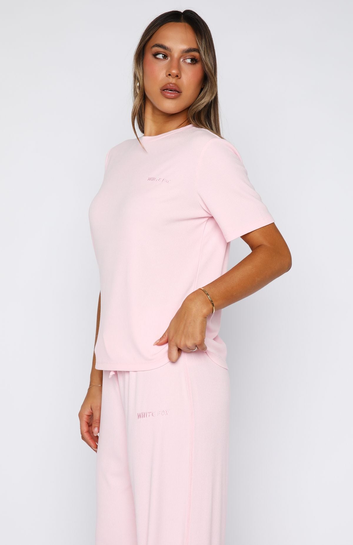 Come A Long Way Soft Lounge Ribbed Tee PinkS