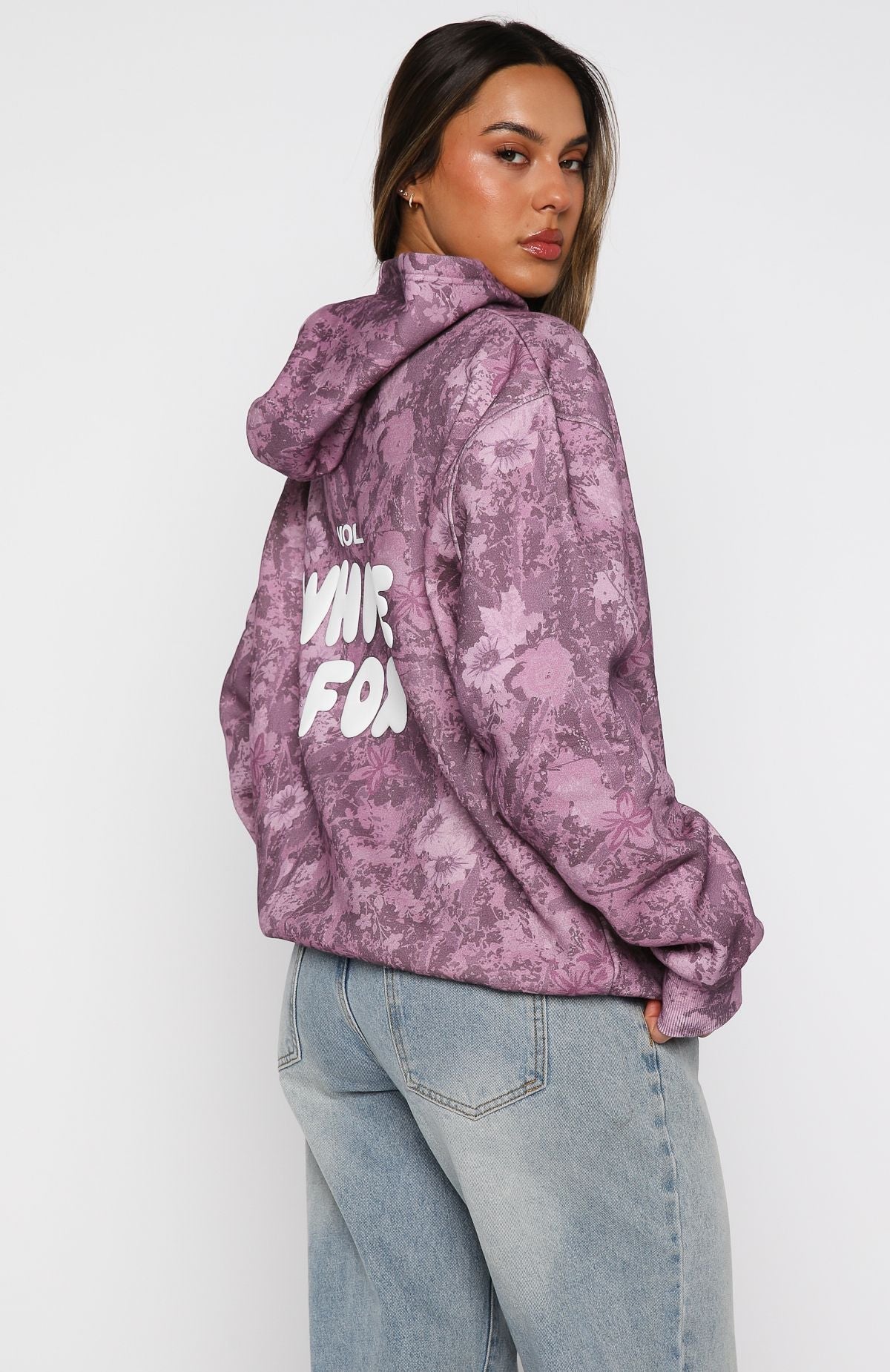 Offstage Printed Oversized Hoodie Berry FloralS/M