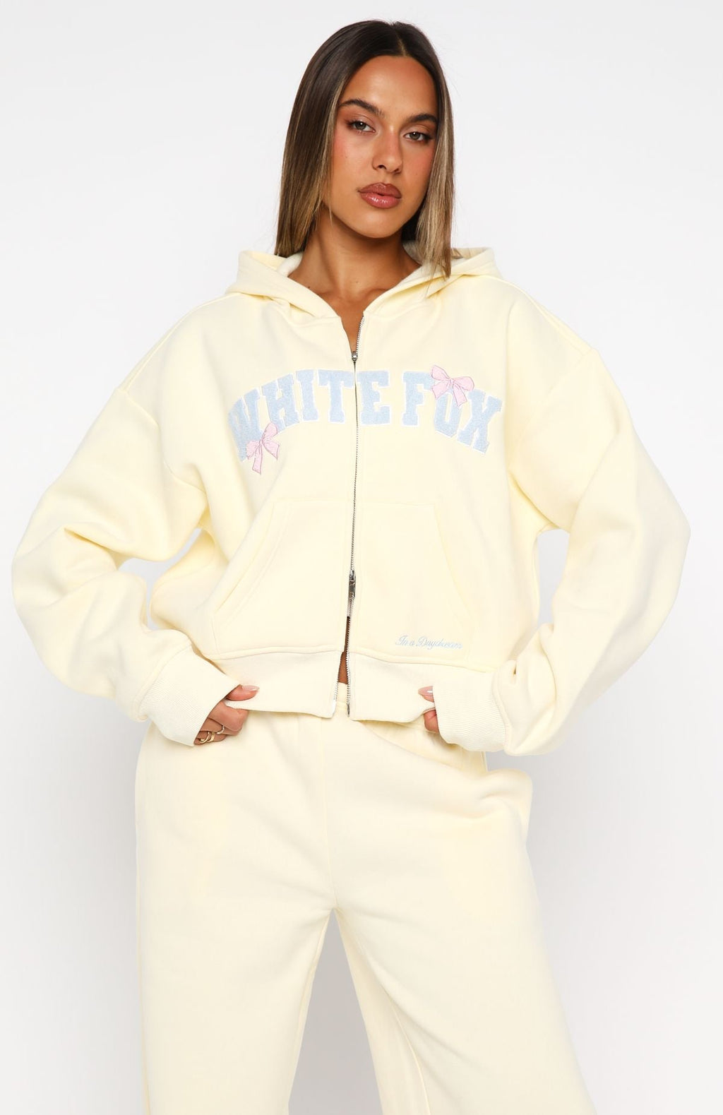 Daydreamers Madeline Boxy Zip Front Hoodie LemonXXS/XS