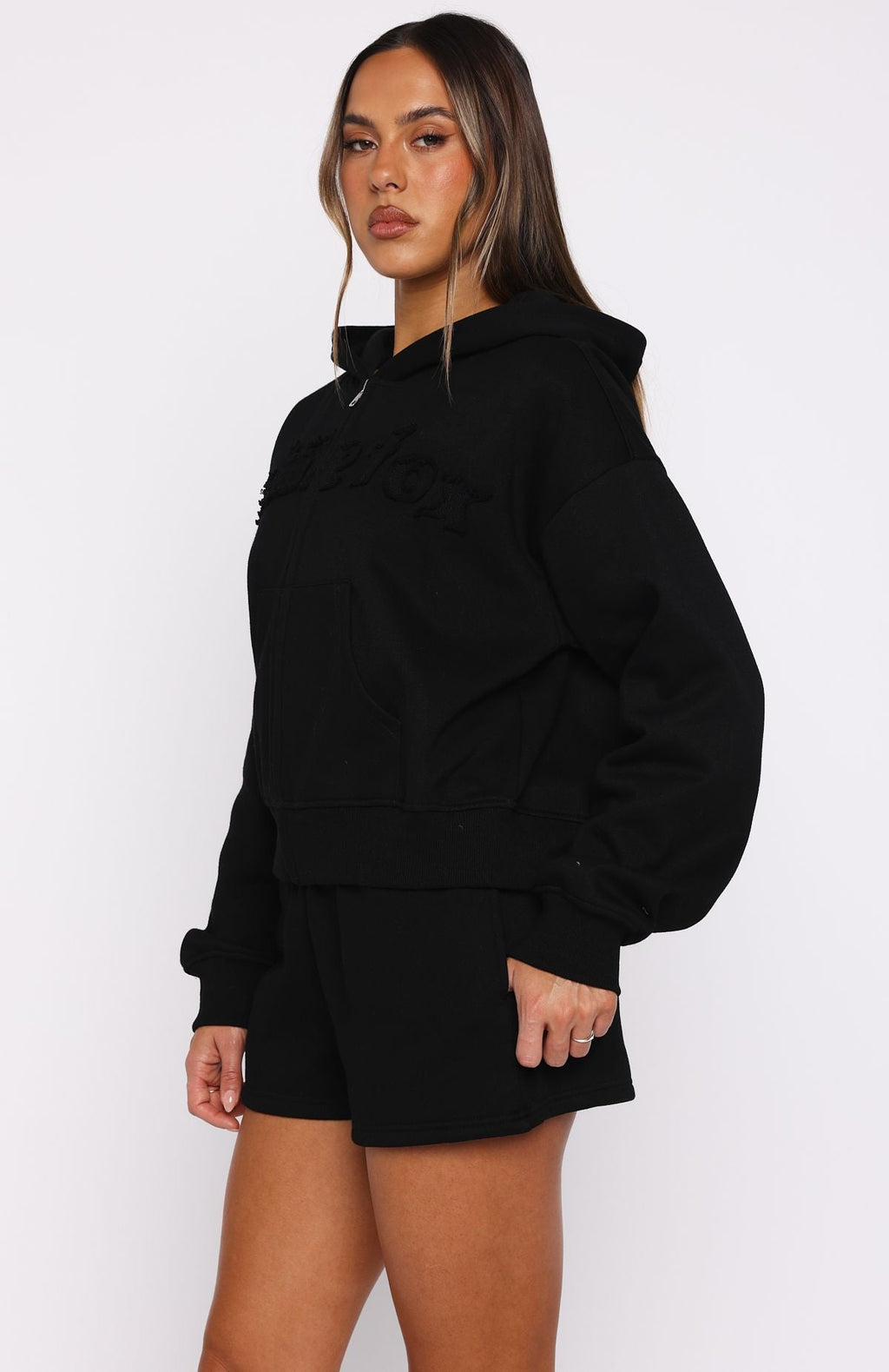 From The Archives Lexi Boxy Zip Front Hoodie BlackXS/S