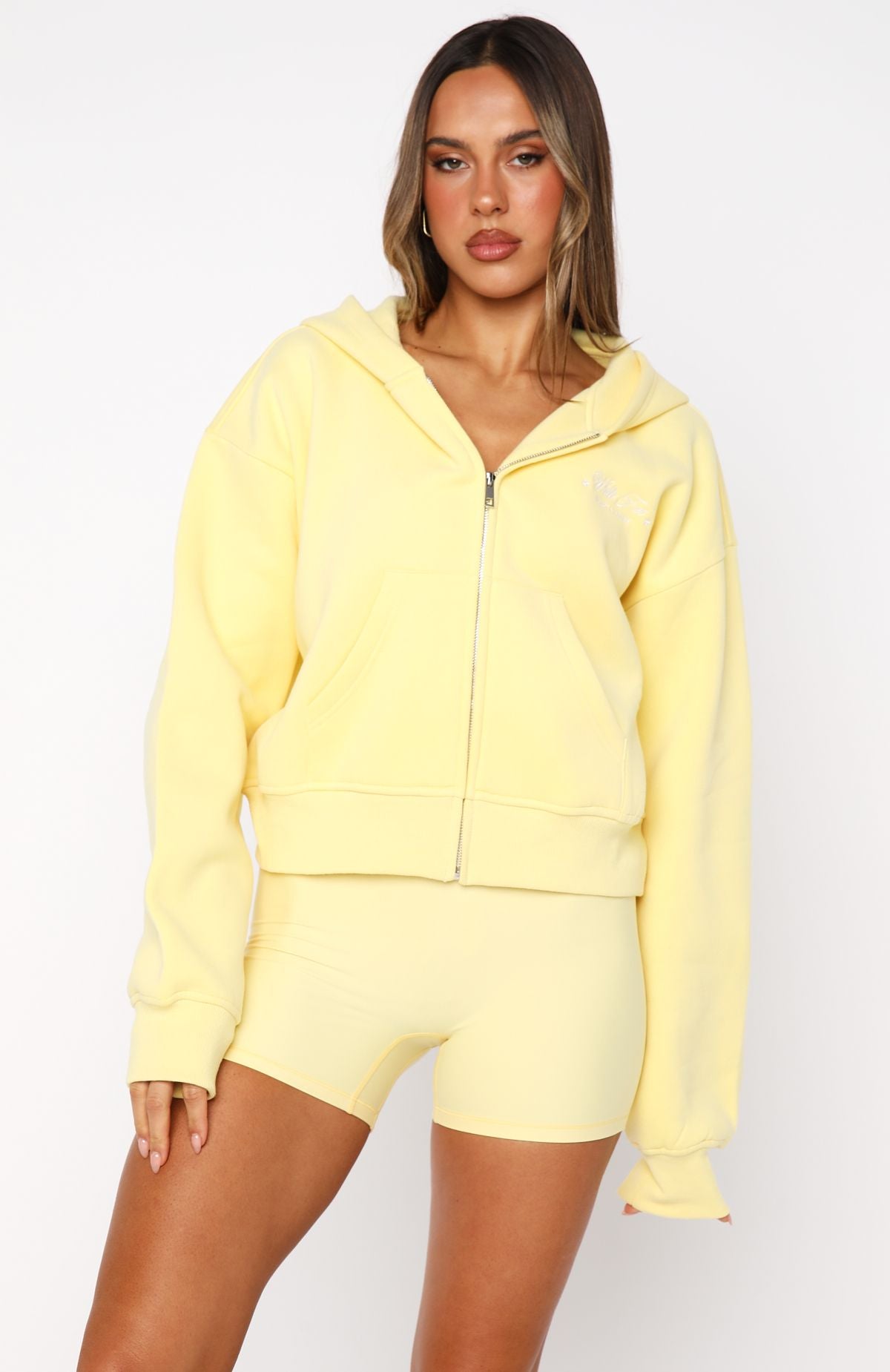 Just Try Again Boxy Zip Front Hoodie HoneyS/M