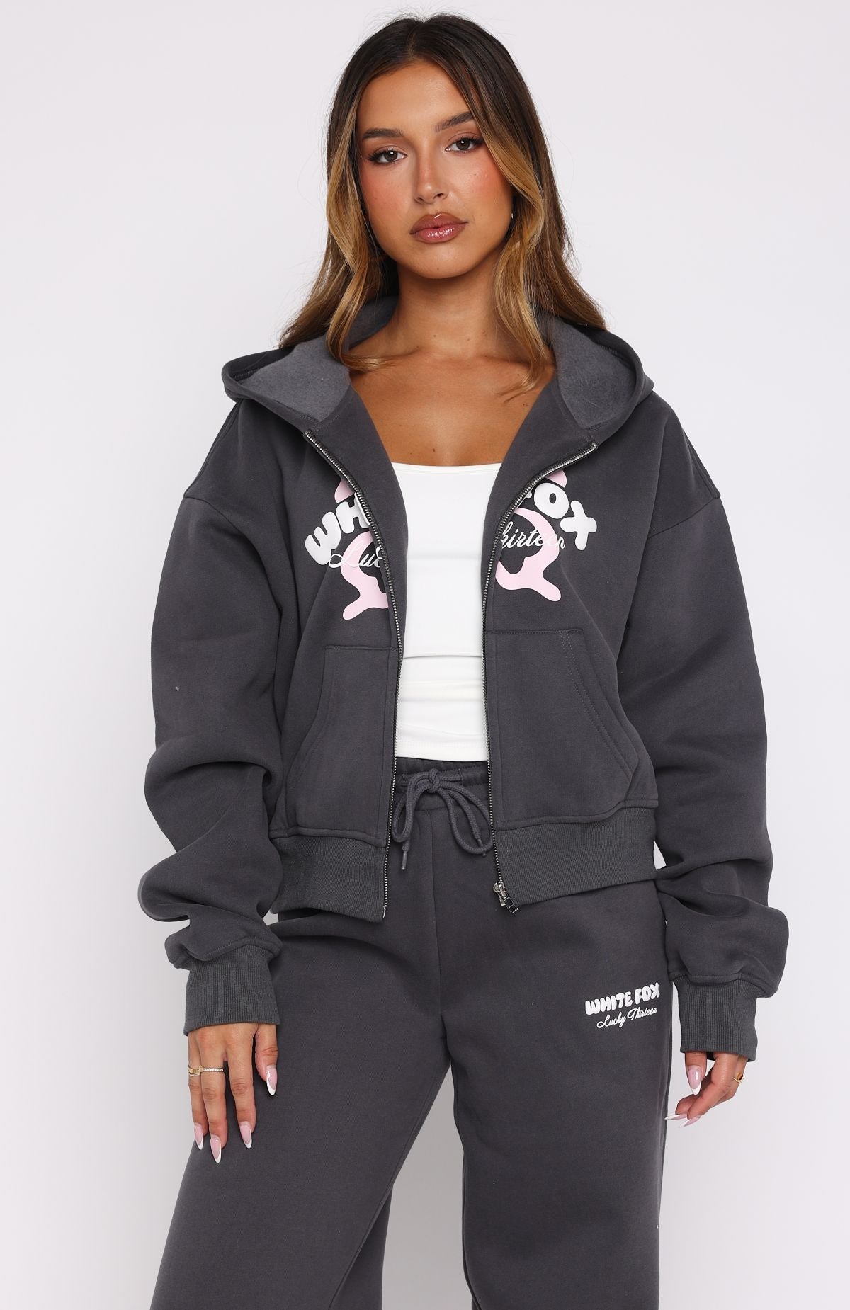 Lucky Thirteen Audrina Boxy Zip Front Hoodie VolcanicM/L