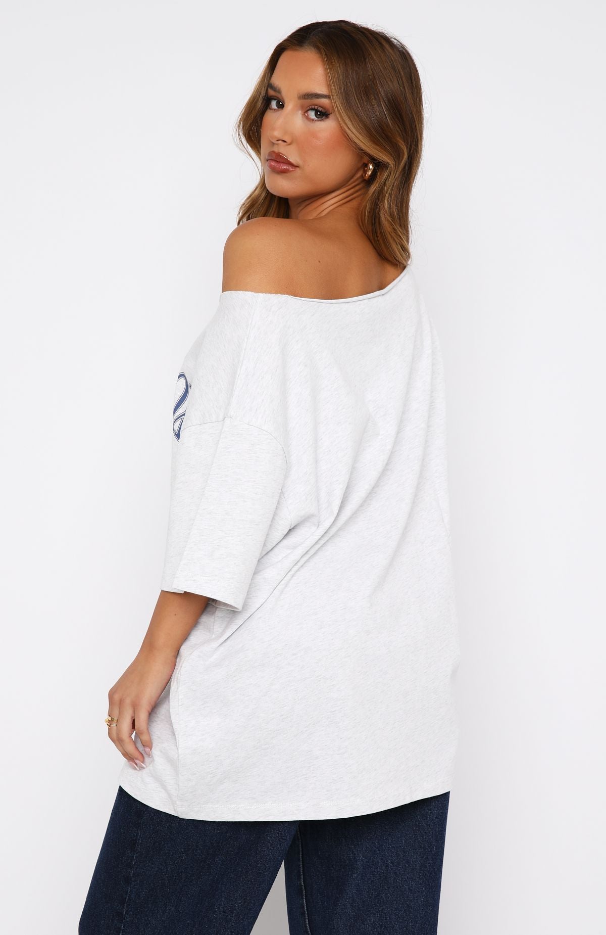 Everything In Time Off Shoulder Oversized Tee Grey MarleS/M