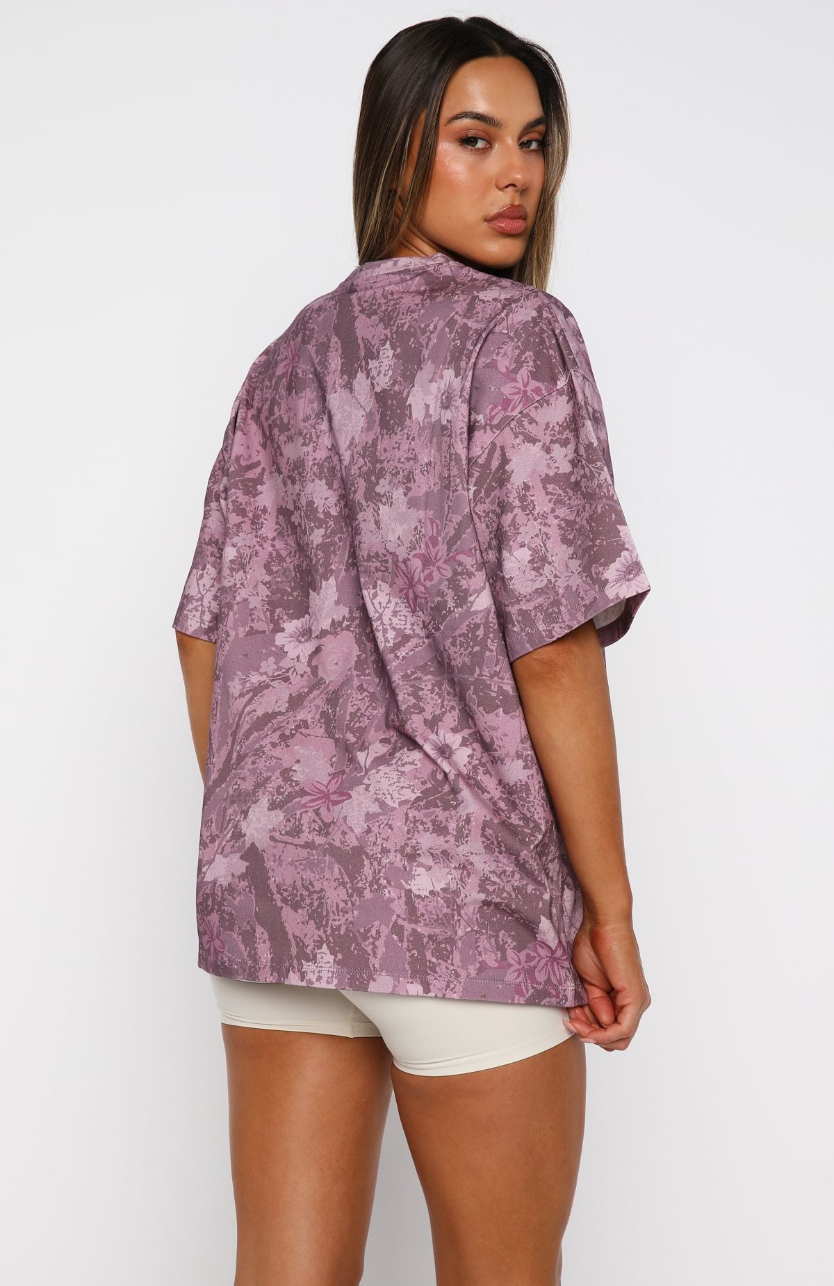 Offstage Printed Oversized Tee Berry FloralS/M