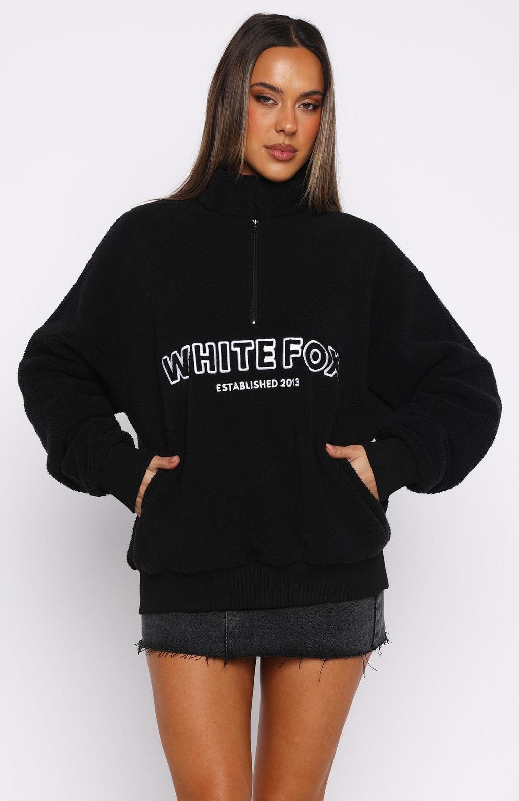 Hard To Stay Focused Teddy Borg Zip Front Sweater BlackS/M