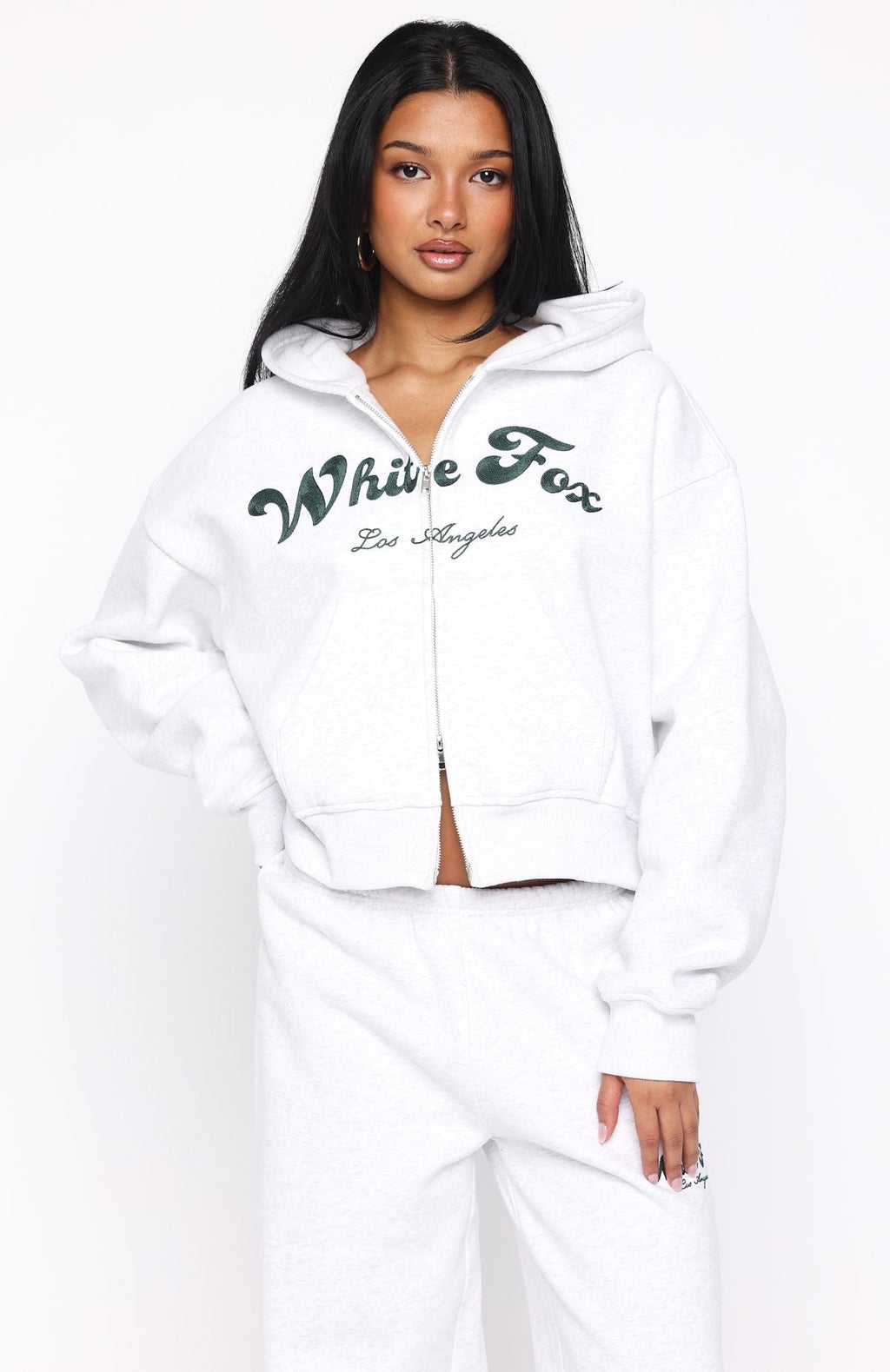 Through Thick And Thin Boxy Zip Front Hoodie Grey MarleXXS/XS