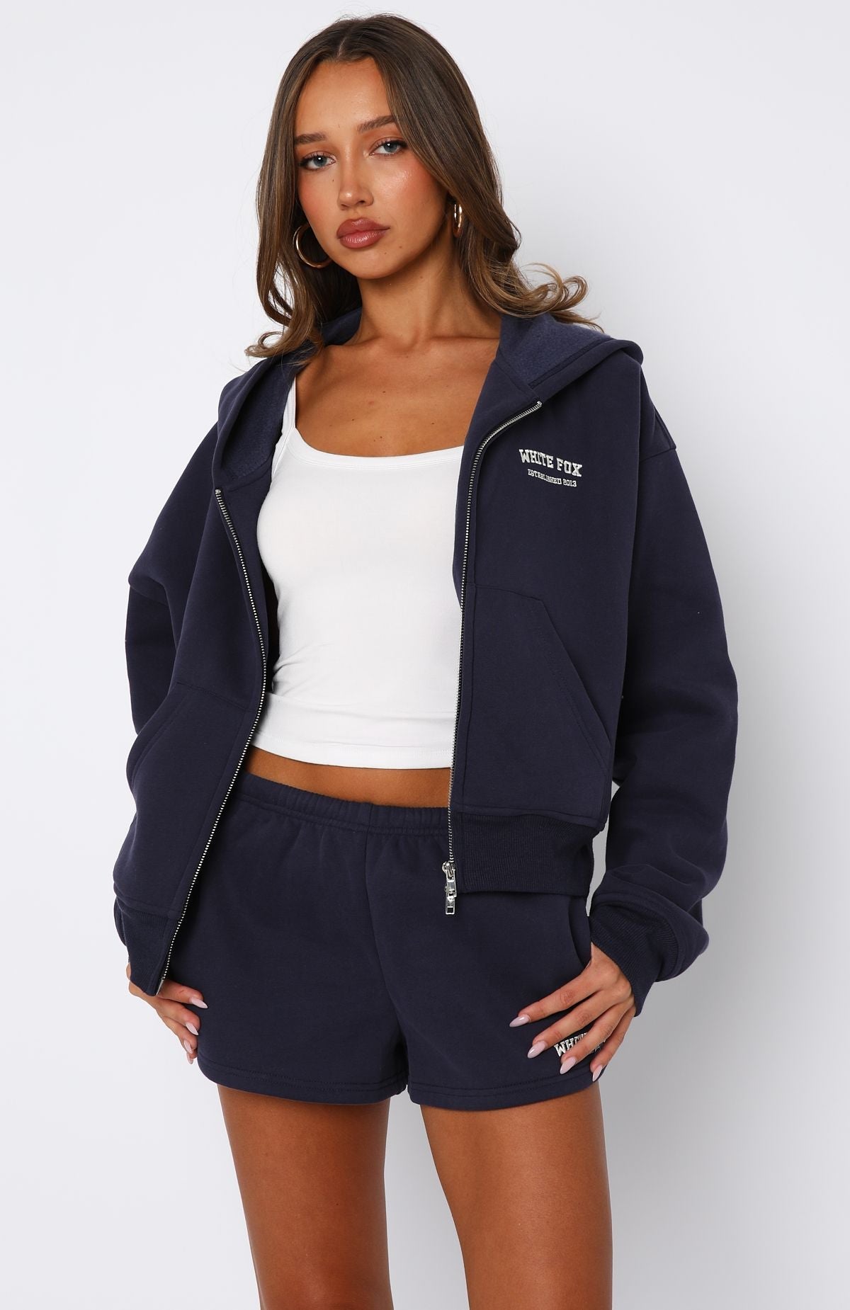 Can't Miss It Boxy Zip Front Hoodie NavyXS/S