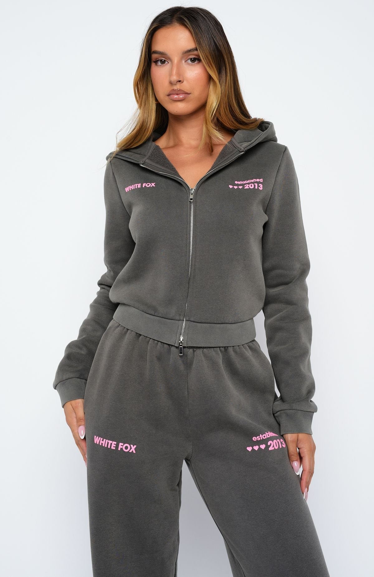 Down For Whatever Slim Zip Front Hoodie Charcoal WashXL
