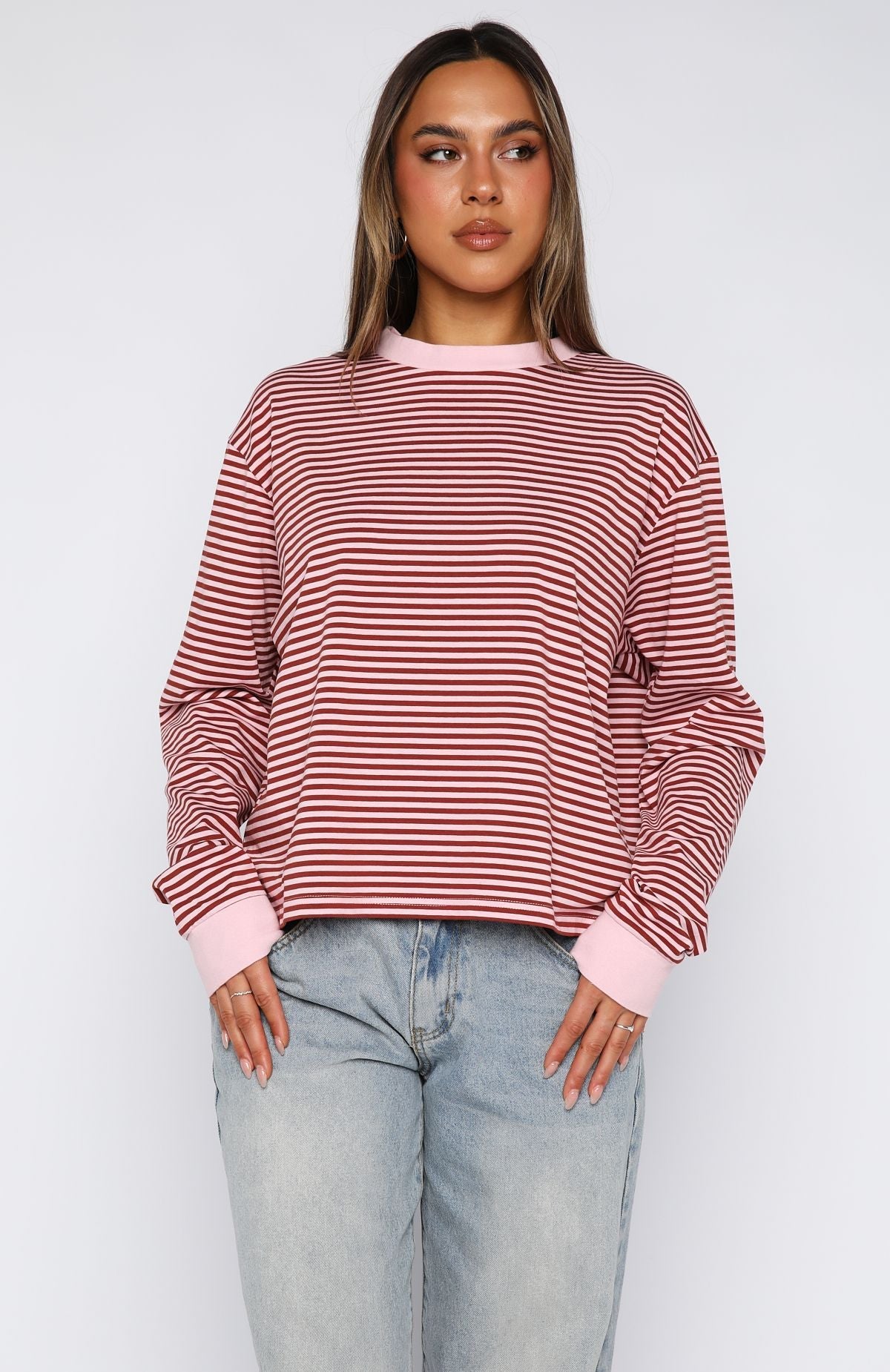 Touchdown Long Sleeve Tee Pink StripeL/XL