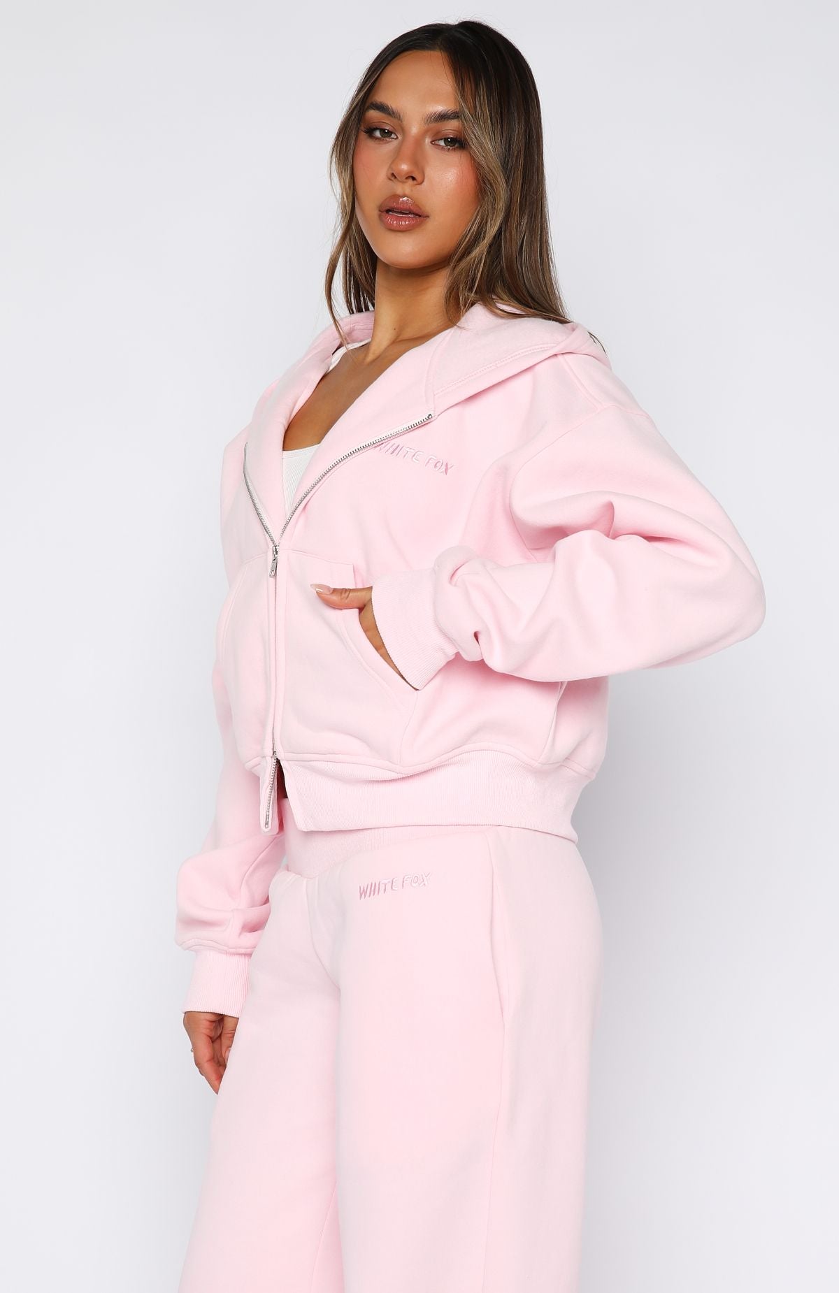 Come A Long Way Boxy Zip Front Hoodie PinkS/M
