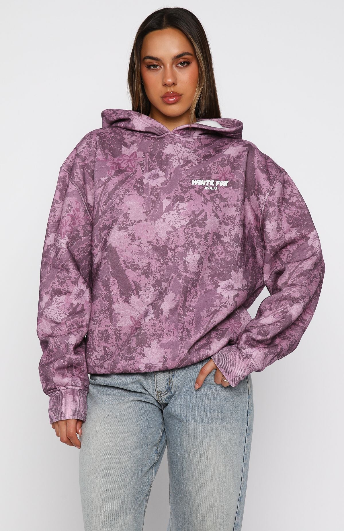 Offstage Printed Oversized Hoodie Berry FloralXXS/XS