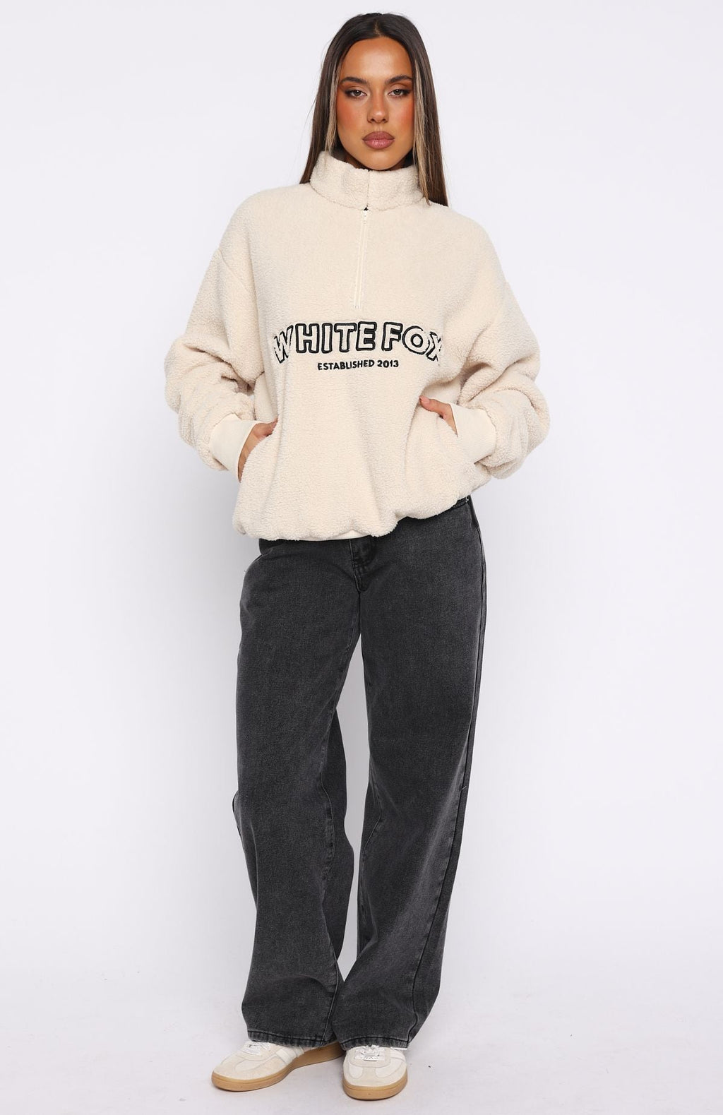 Hard To Stay Focused Teddy Borg Zip Front Sweater CreamL/XL
