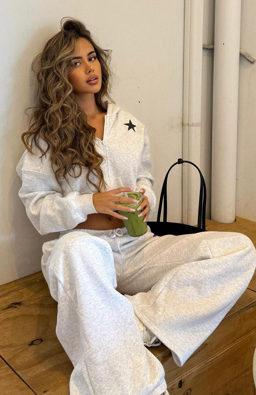 From The Archives Charli Cropped Zip Front Hoodie Grey MarleXXS/XS