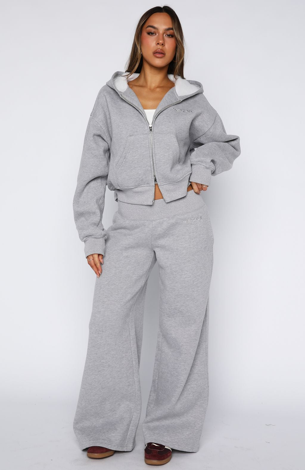 Come A Long Way Boxy Zip Front Hoodie Grey MarleL/XL