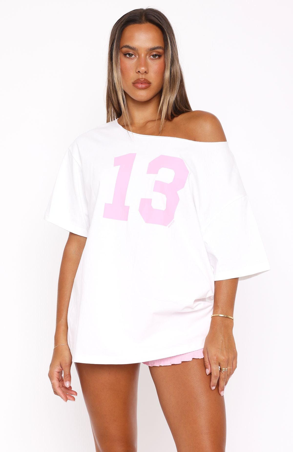 Trial Run Off Shoulder Oversized Tee WhiteXXS/XS