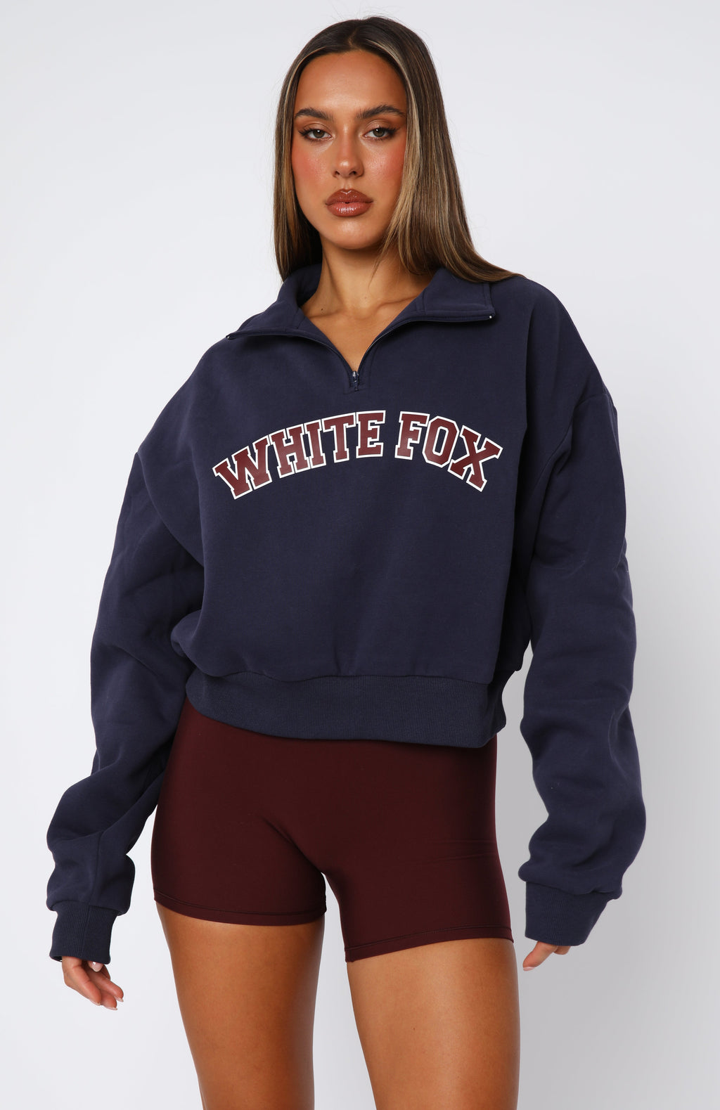 Let The Bells Ring Cropped Quarter Zip Sweater NavyXS/S