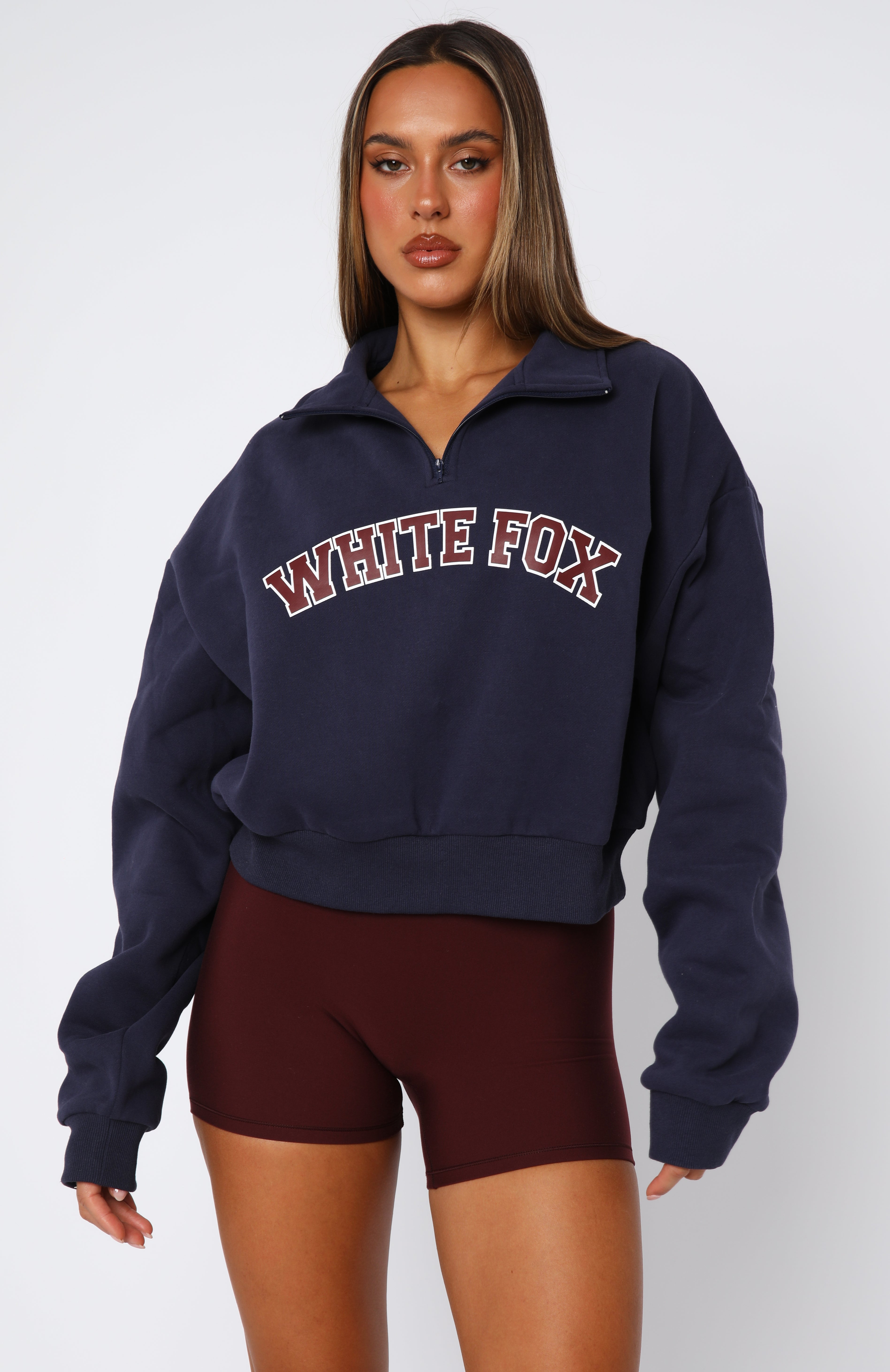 Let The Bells Ring Cropped Quarter Zip Sweater NavyXS/S