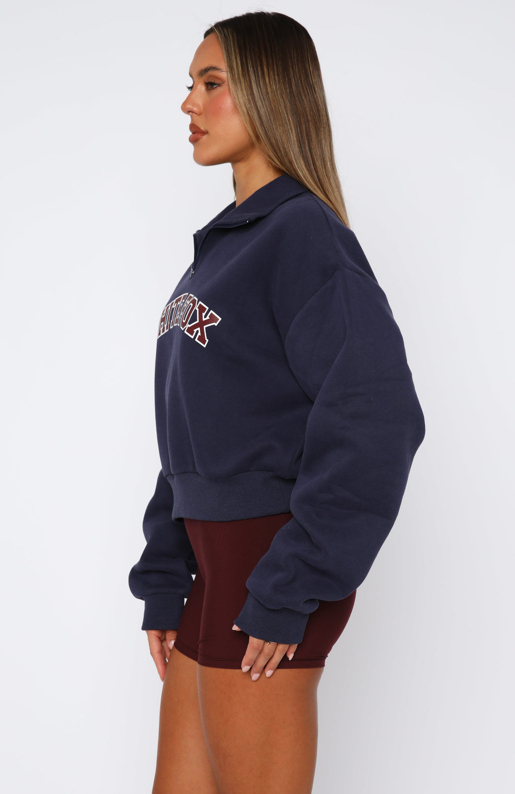 Let The Bells Ring Cropped Quarter Zip Sweater NavyS/M