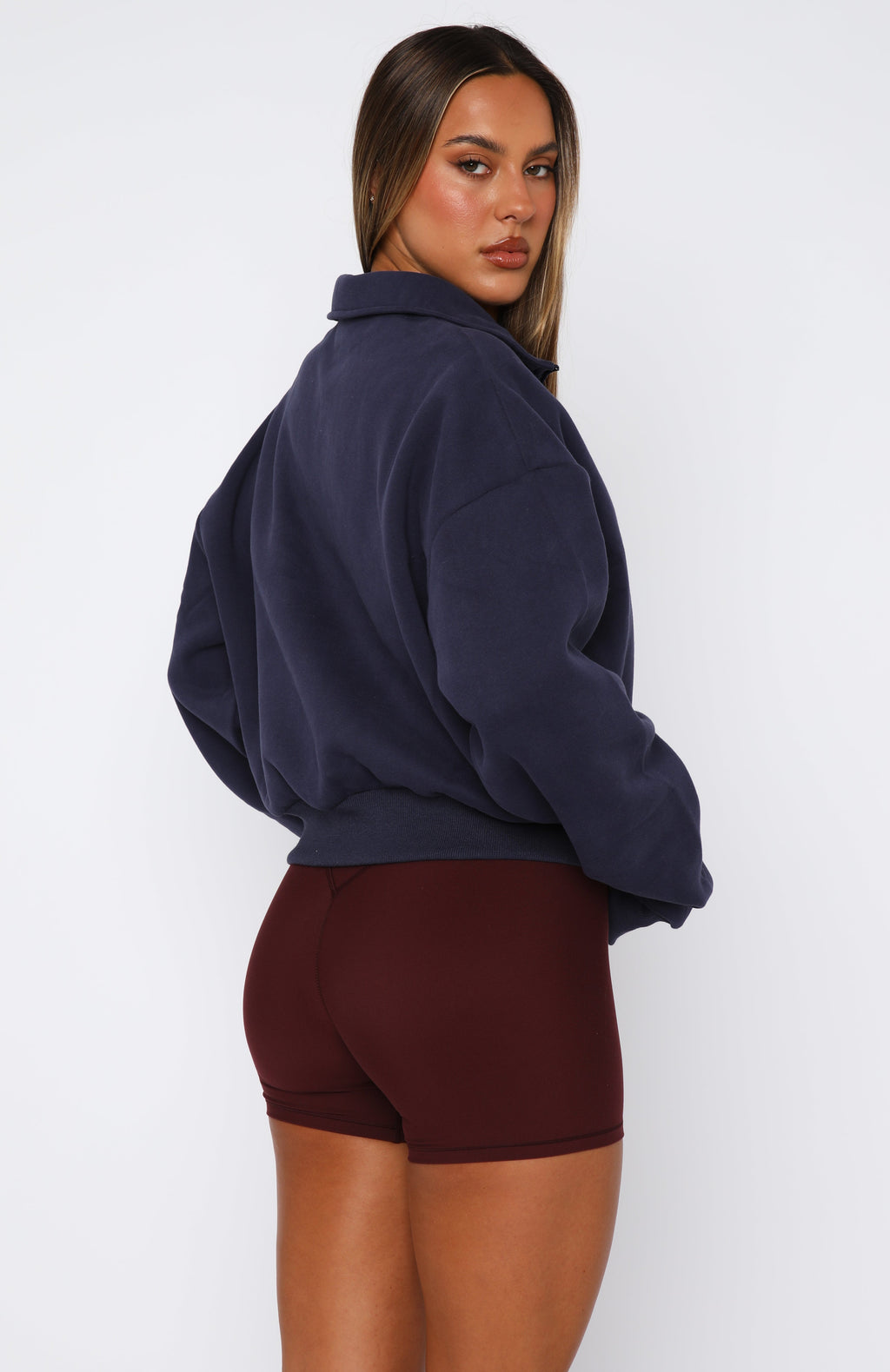 Let The Bells Ring Cropped Quarter Zip Sweater NavyM/L