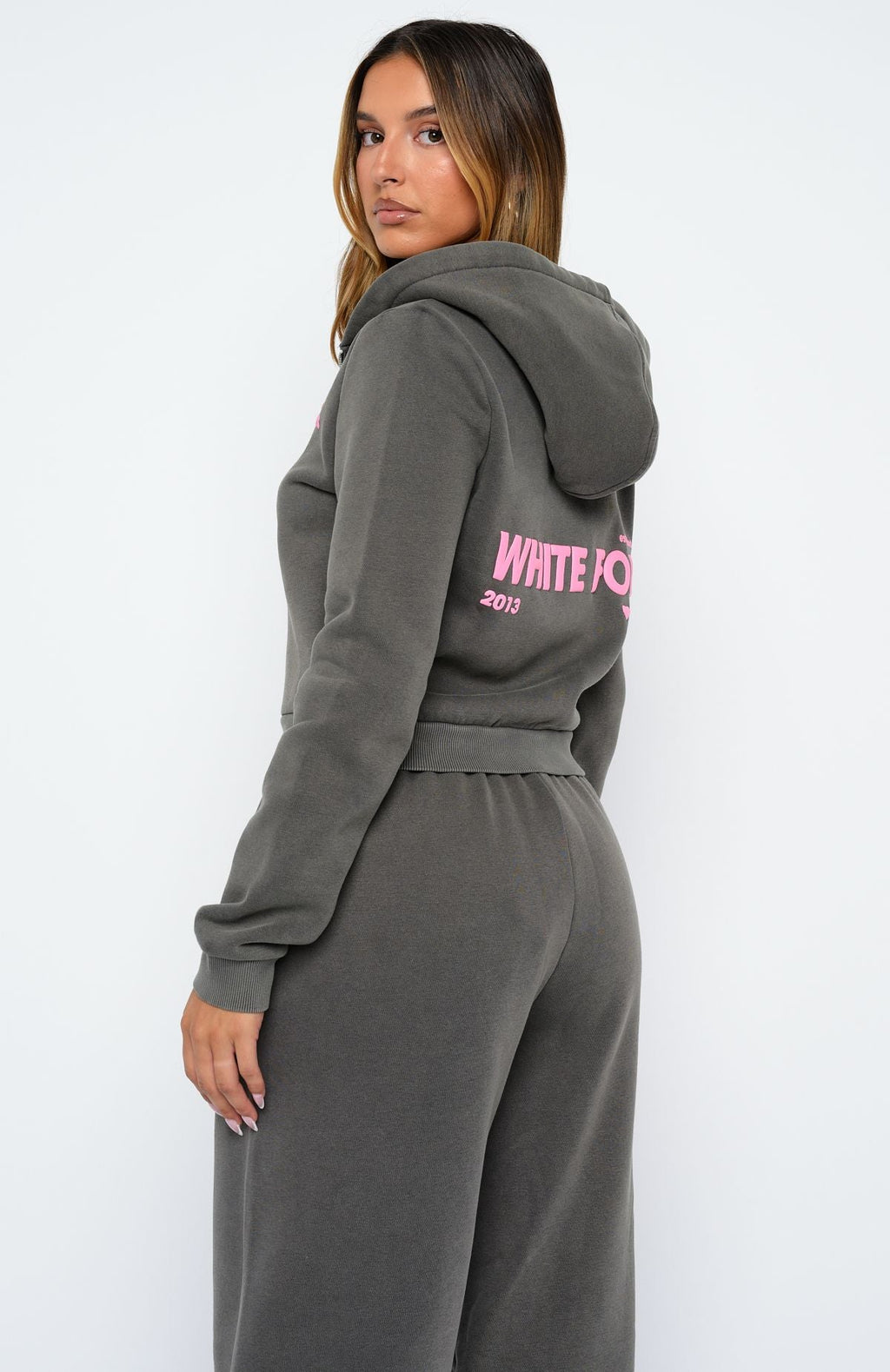 Down For Whatever Slim Zip Front Hoodie Charcoal WashS