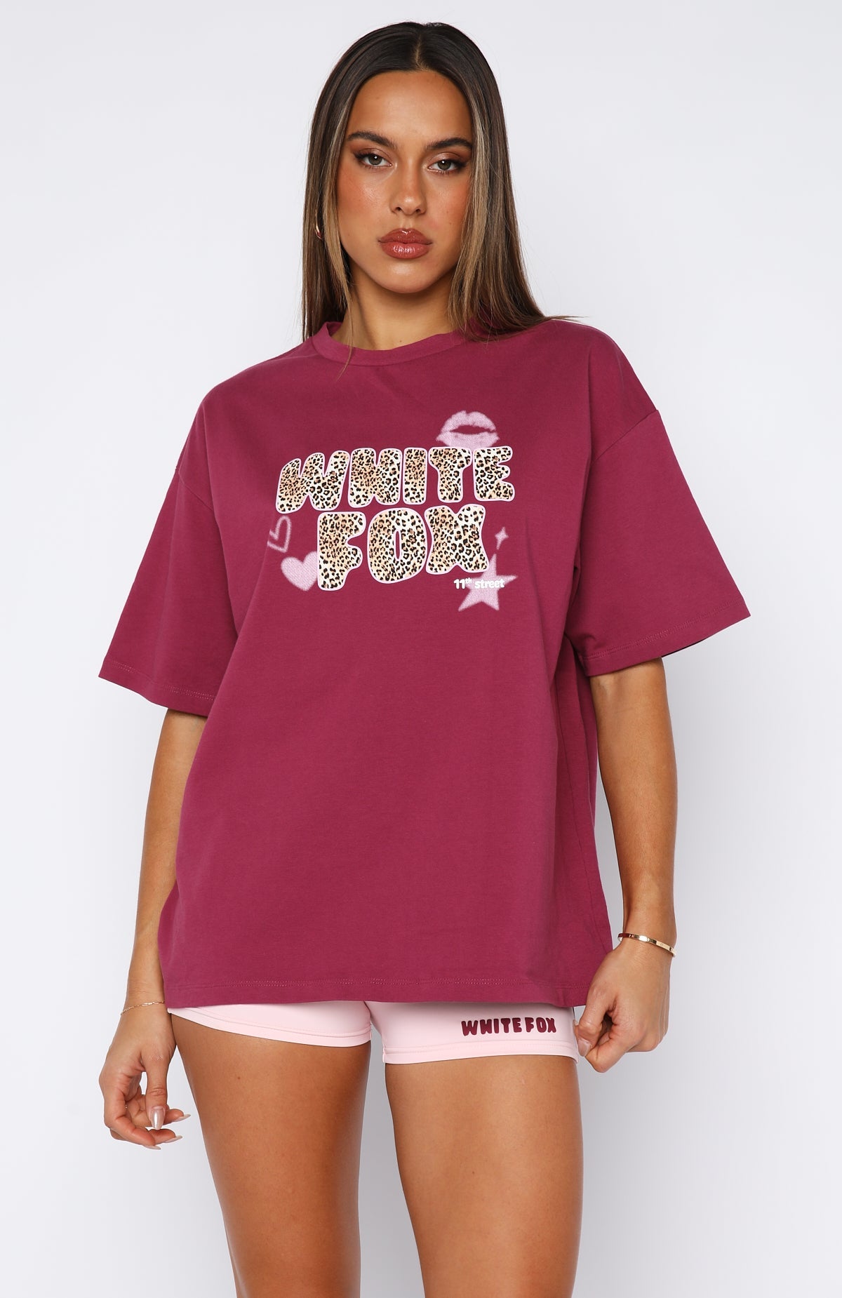 11th Street She's So Lucky Oversized Tee Very BerryXXS/XS