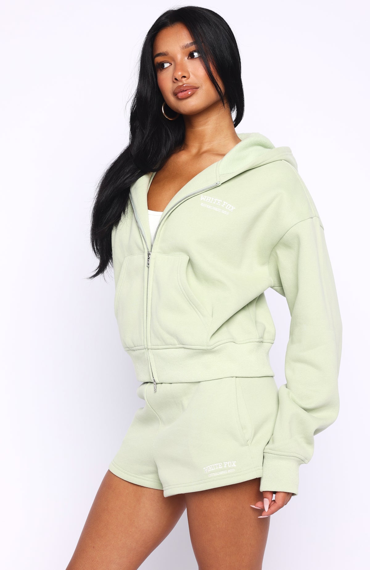 Can't Miss It Boxy Zip Front Hoodie SageS/M