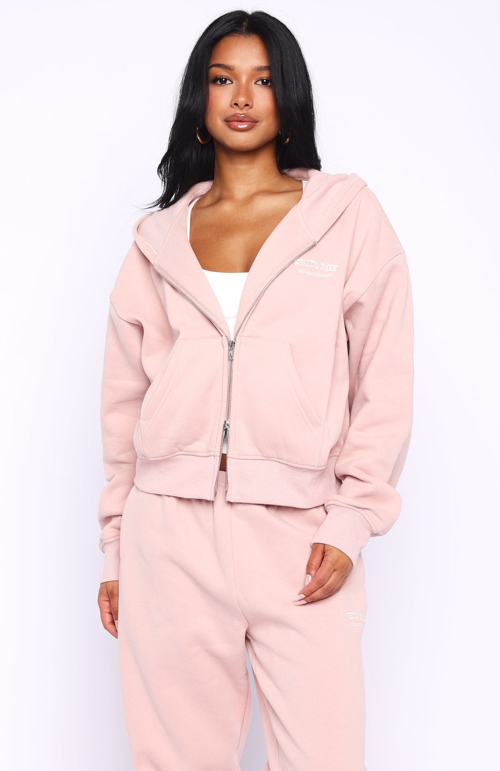 Can't Miss It Boxy Zip Front Hoodie Dusty PinkXS/S