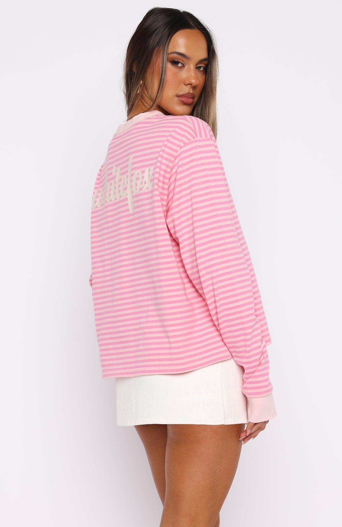 Catch The Drift Long Sleeve Tee Dark Pink\/Light Pink StripeL/XL