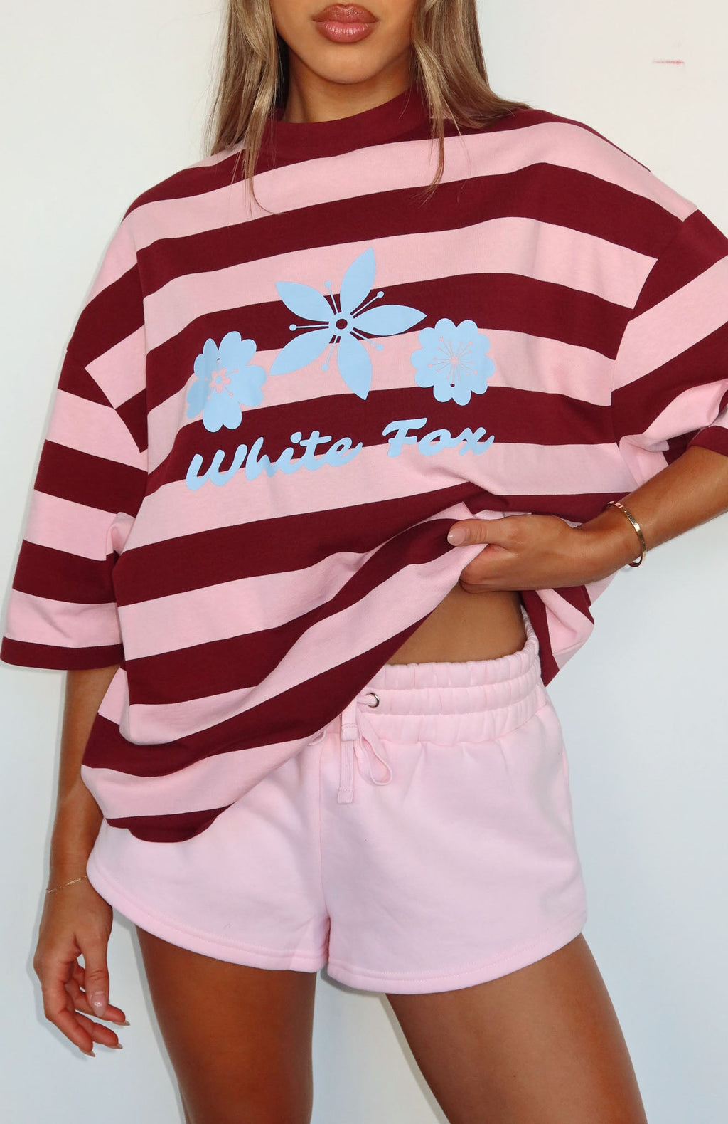 Changed My Play Oversized Tee Dark Red\/Pink StripeXXS/XS