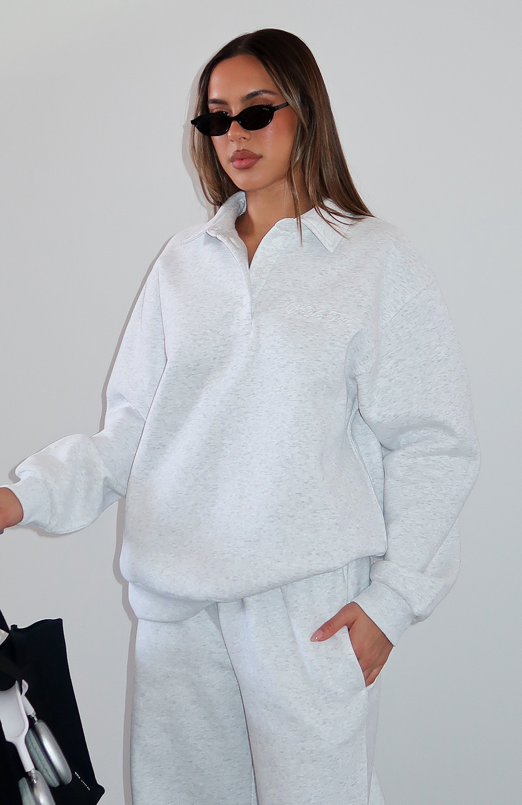 Chill Moves Oversized Henley Sweater Grey MarleXXS/XS