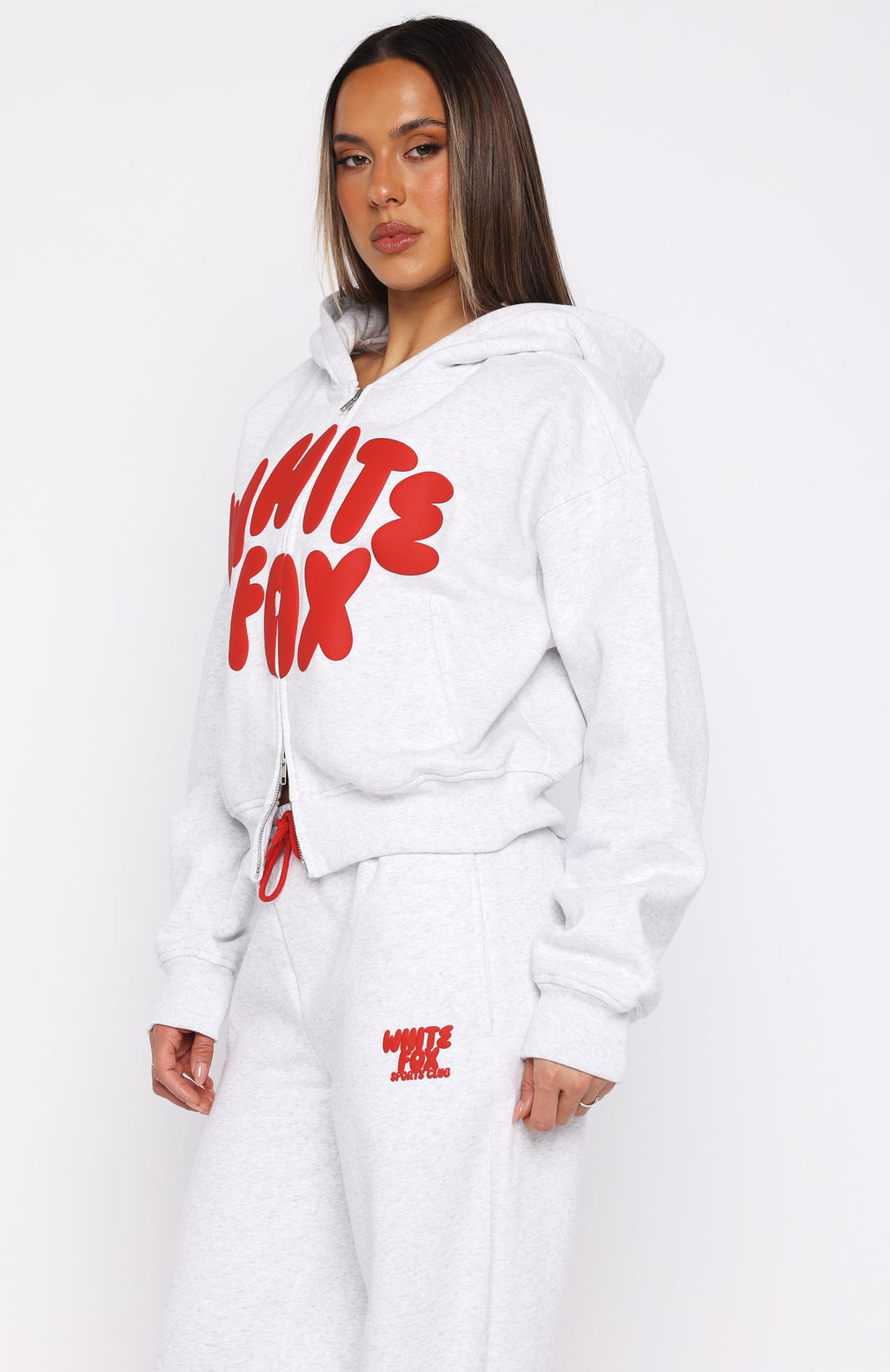 Club 14 Allie Boxy Zip Front Hoodie Grey MarleS/M