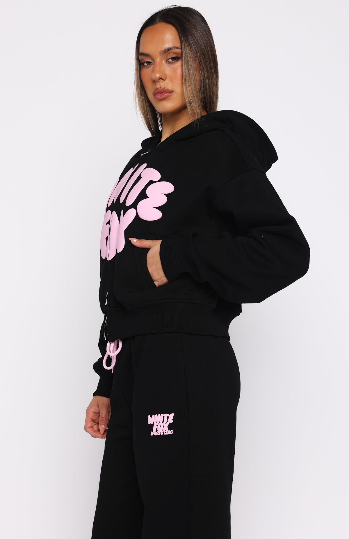 Club 14 Allie Boxy Zip Front Hoodie BlackXS/S