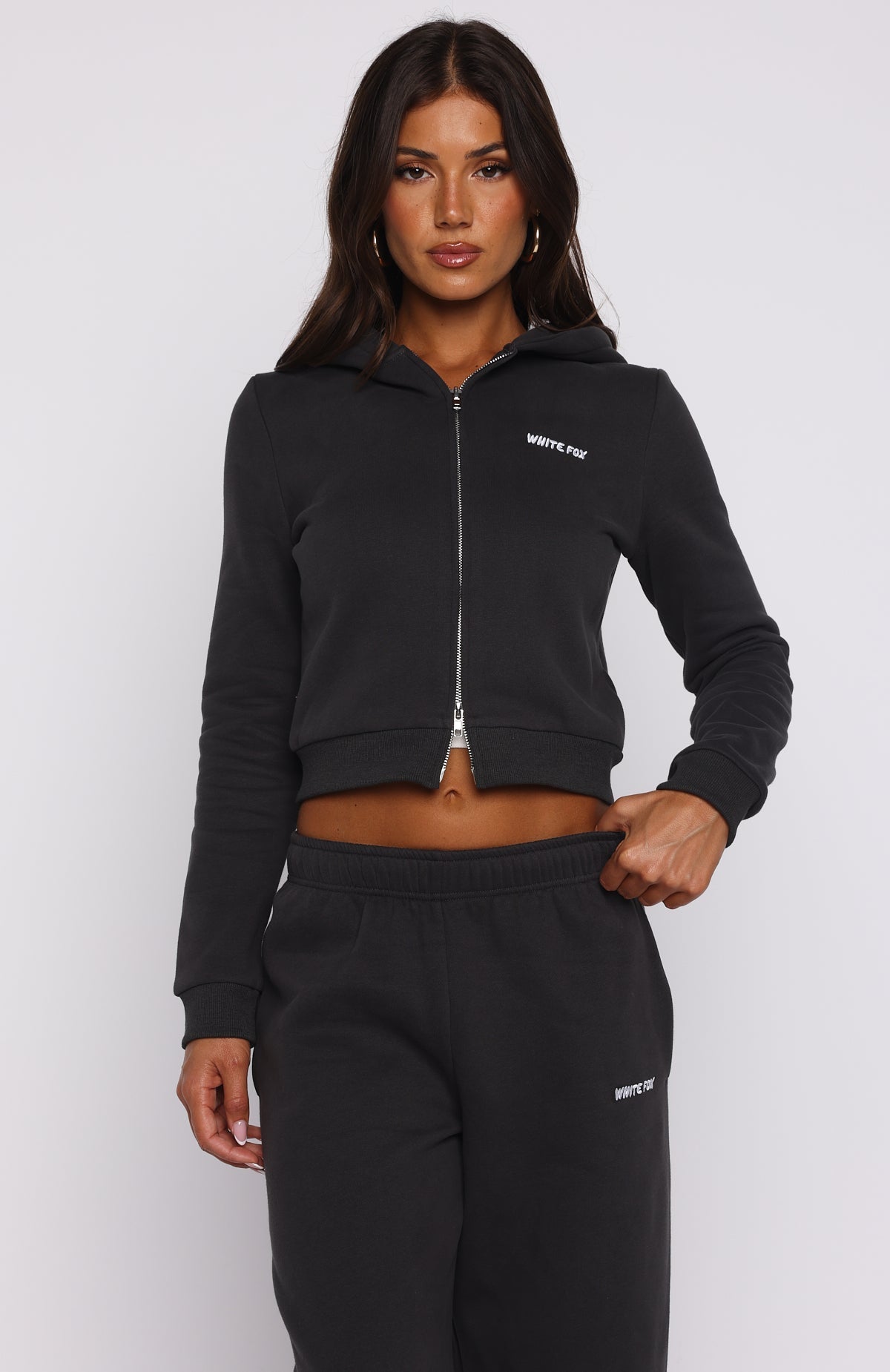 Comfy And Cute Slim Zip Front Hoodie CharcoalXS