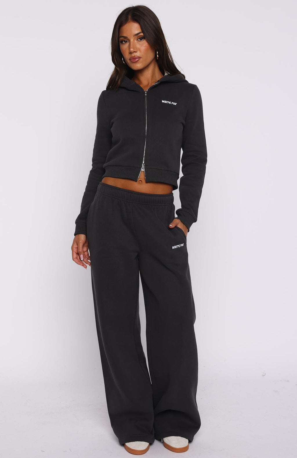Comfy And Cute Slim Zip Front Hoodie CharcoalL