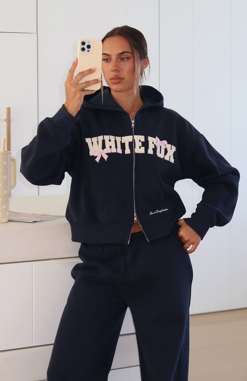 Daydreamers Madeline Boxy Zip Front Hoodie Navy3XS/XXS