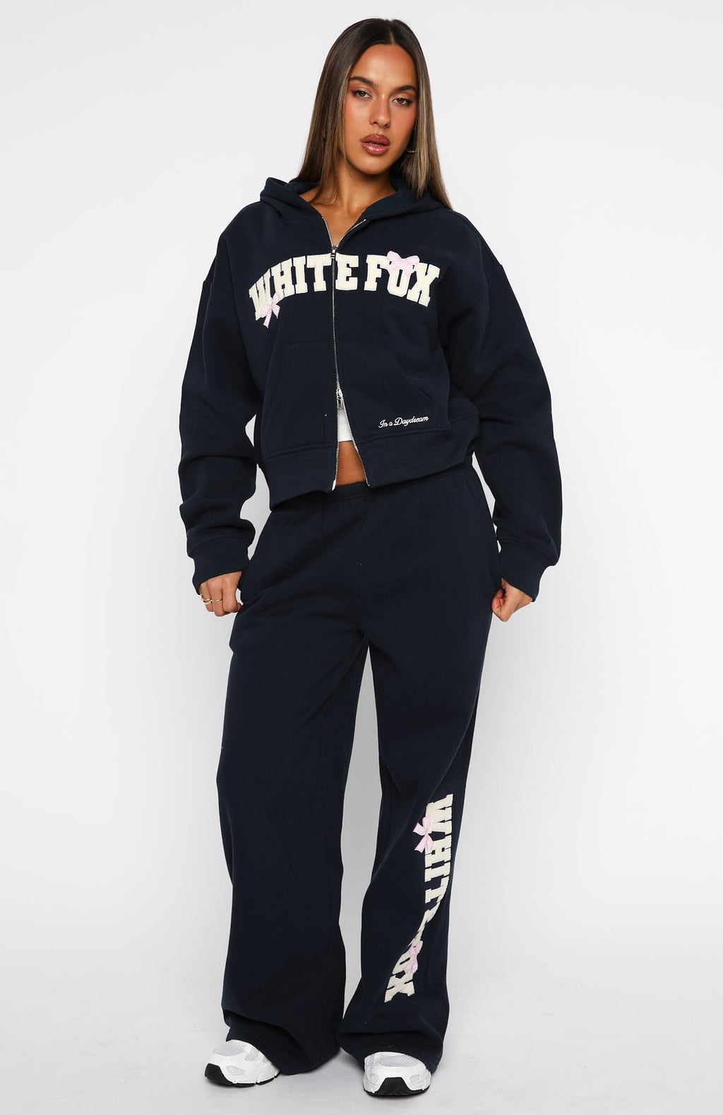 Daydreamers Madeline Boxy Zip Front Hoodie NavyL/XL