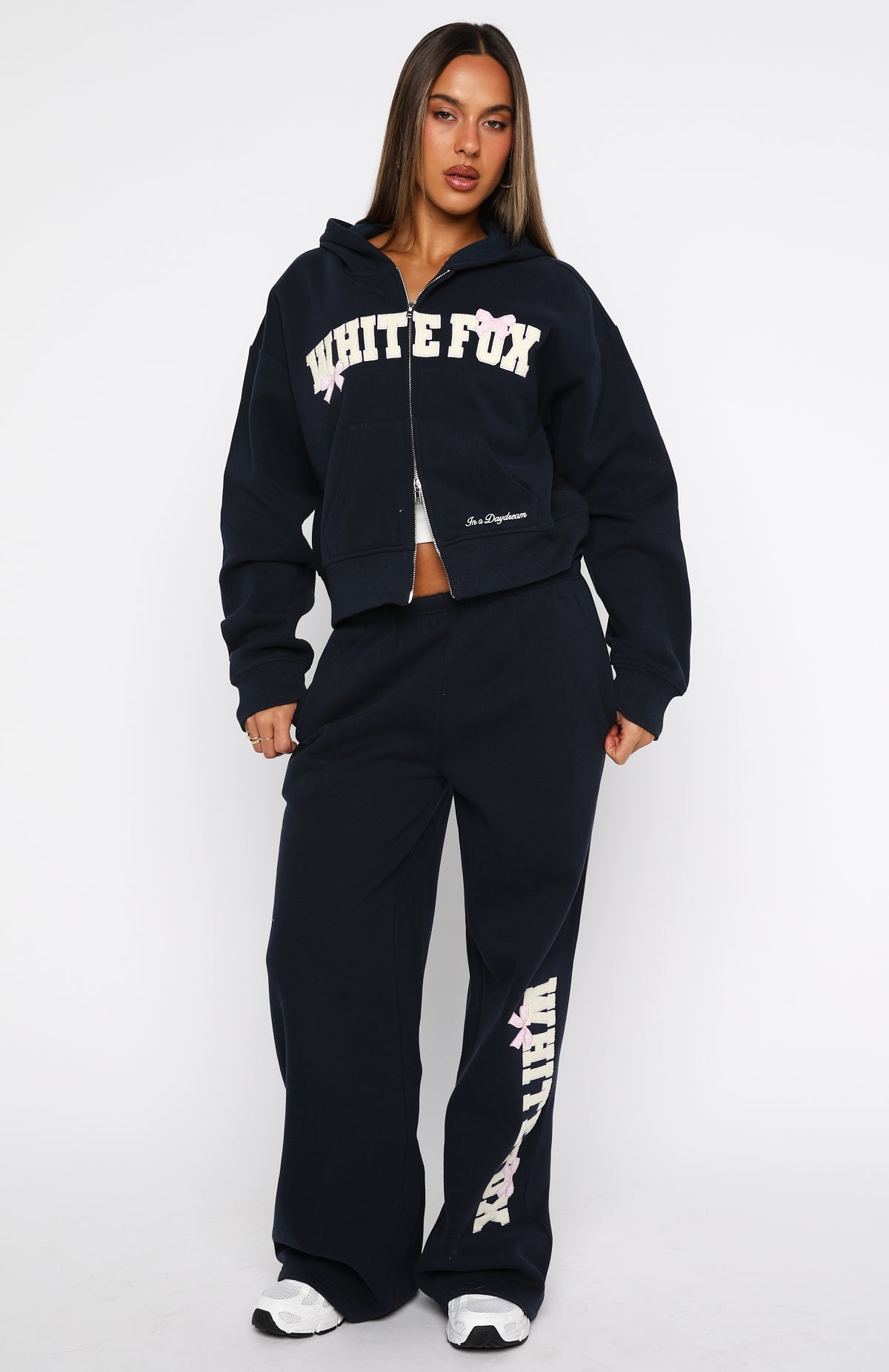 Daydreamers Madeline Boxy Zip Front Hoodie NavyL/XL