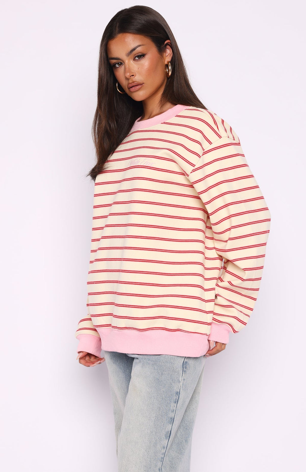 Happy Go Lucky Oversized Sweater Cream\/Red StripeS/M