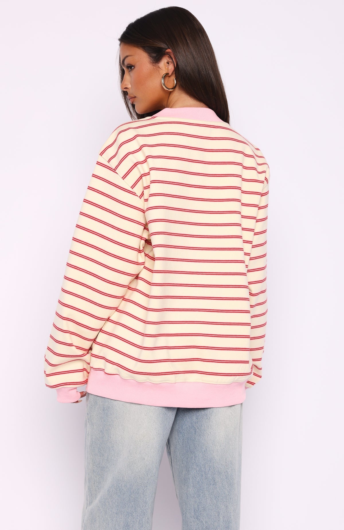 Happy Go Lucky Oversized Sweater Cream\/Red StripeM/L