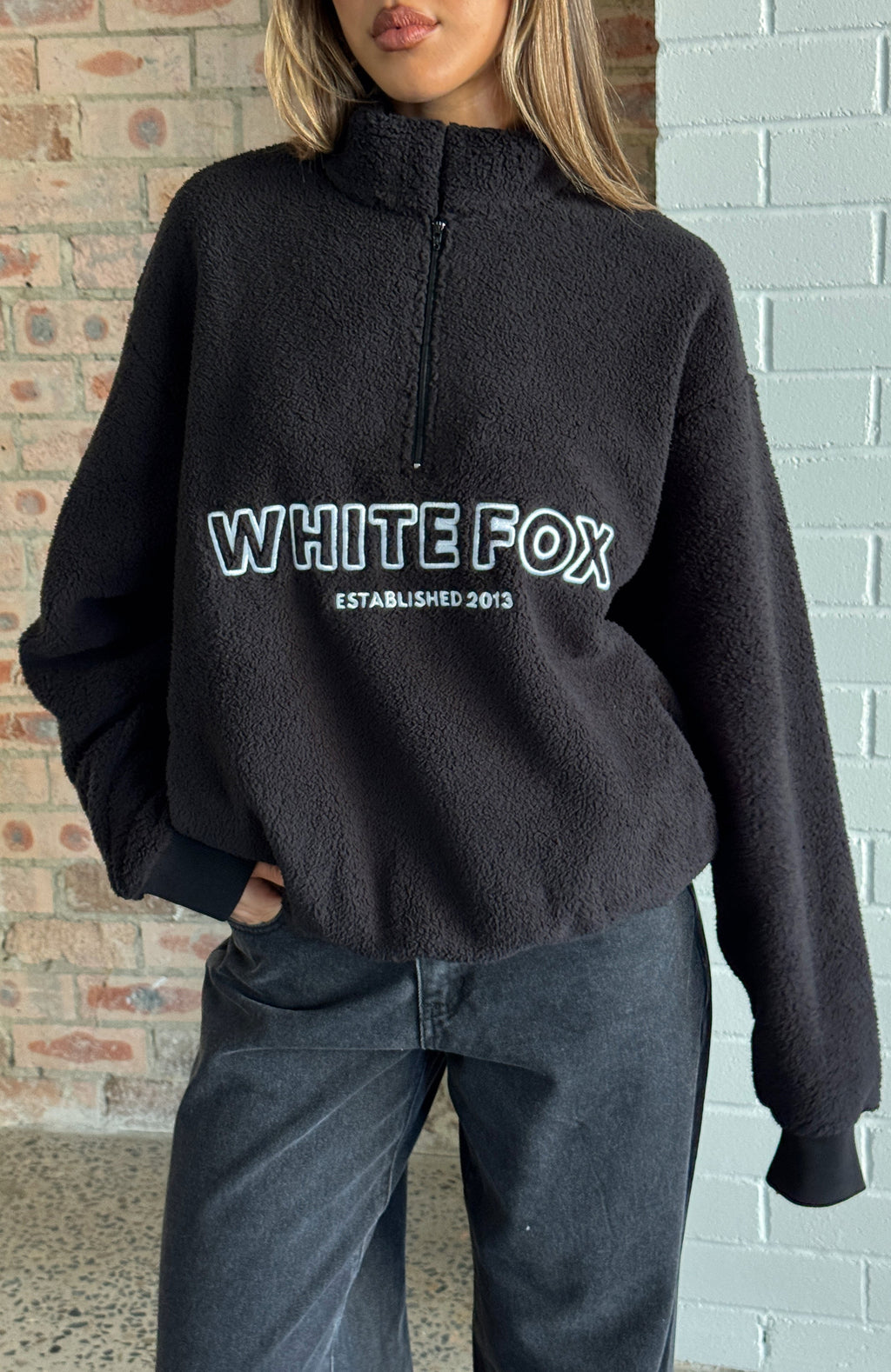 Hard To Stay Focused Teddy Borg Zip Front Sweater BlackXXS/XS