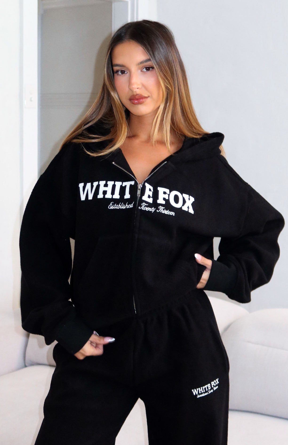 Just For Now Fleece Boxy Zip Front Hoodie BlackL/XL