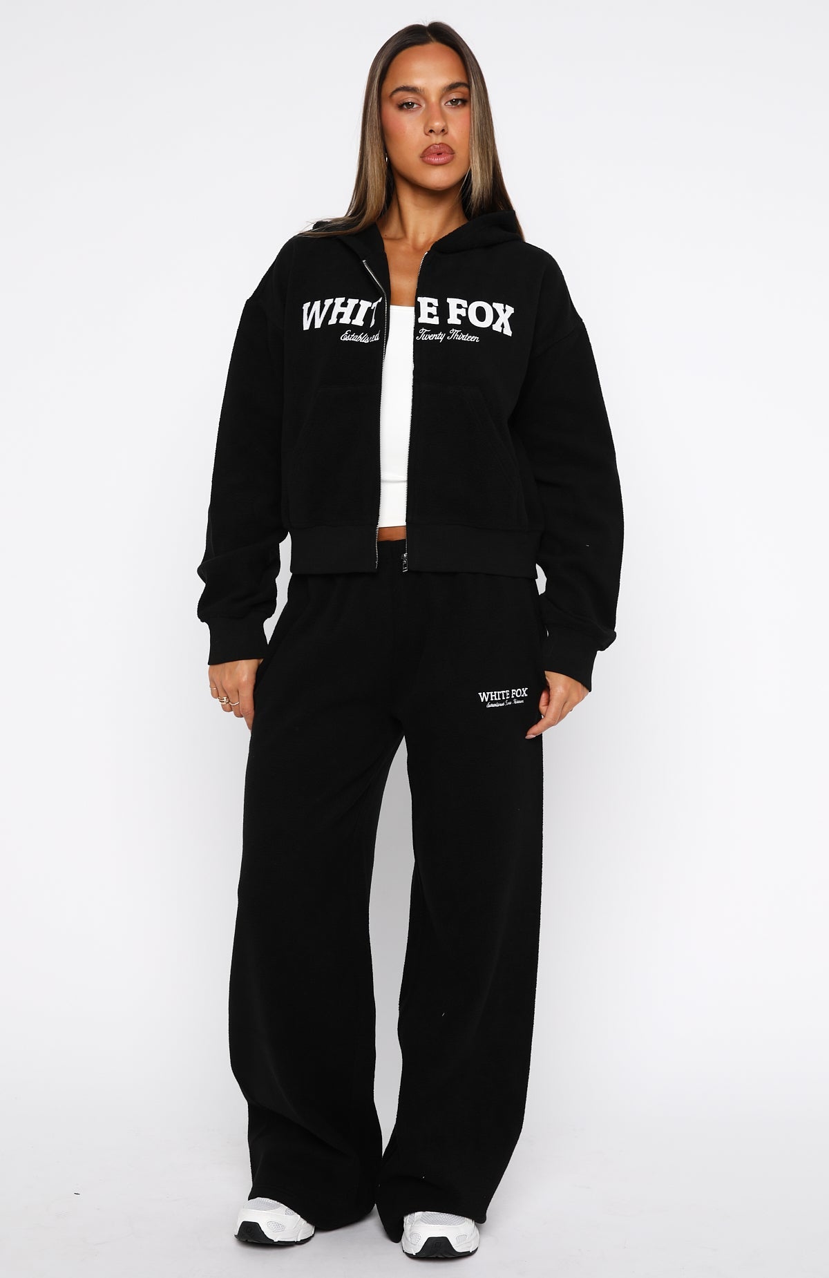 Just For Now Fleece Boxy Zip Front Hoodie BlackM/L